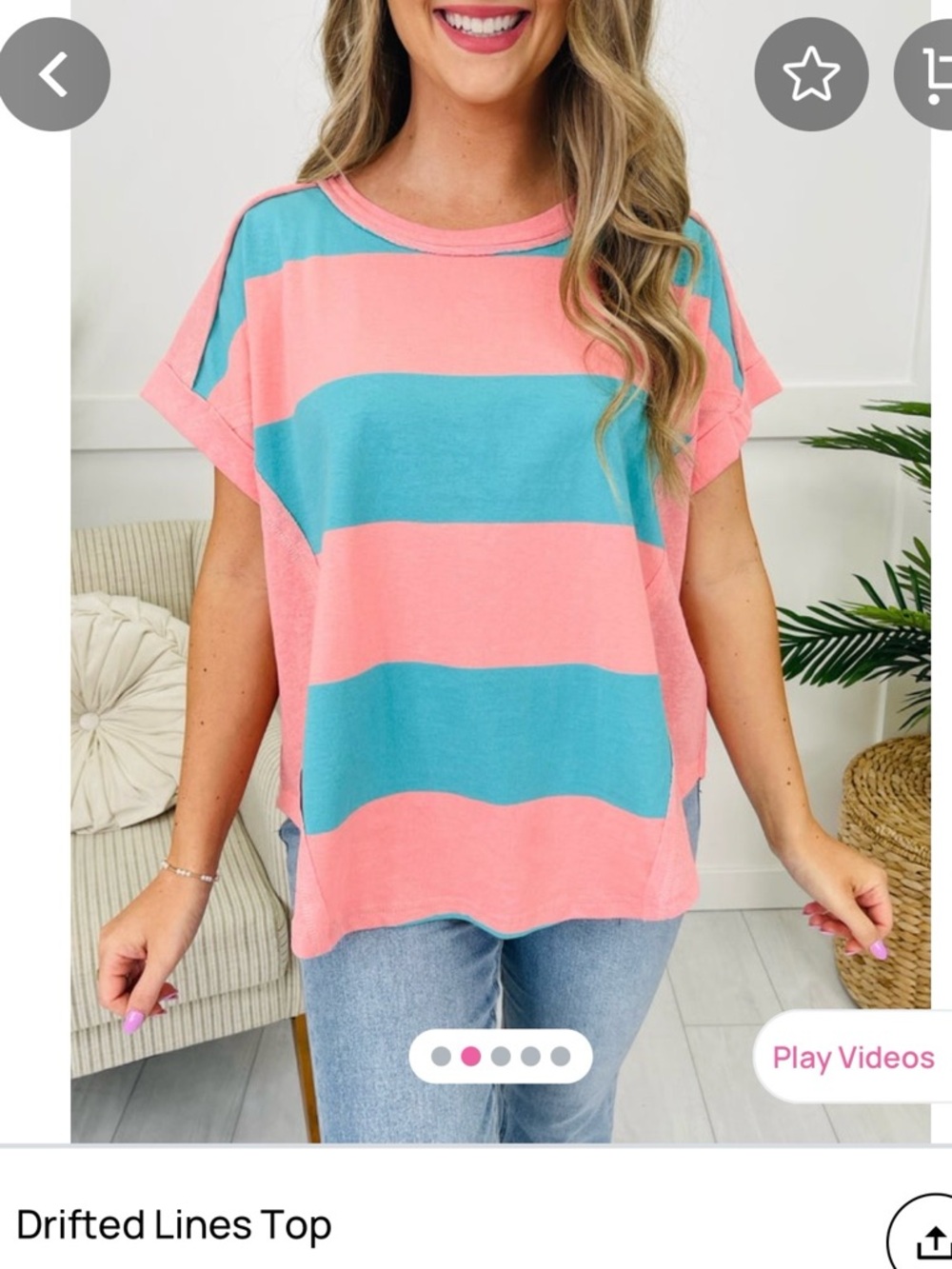Umgee Short Sleeve Tee - Coral and Teal Stripes